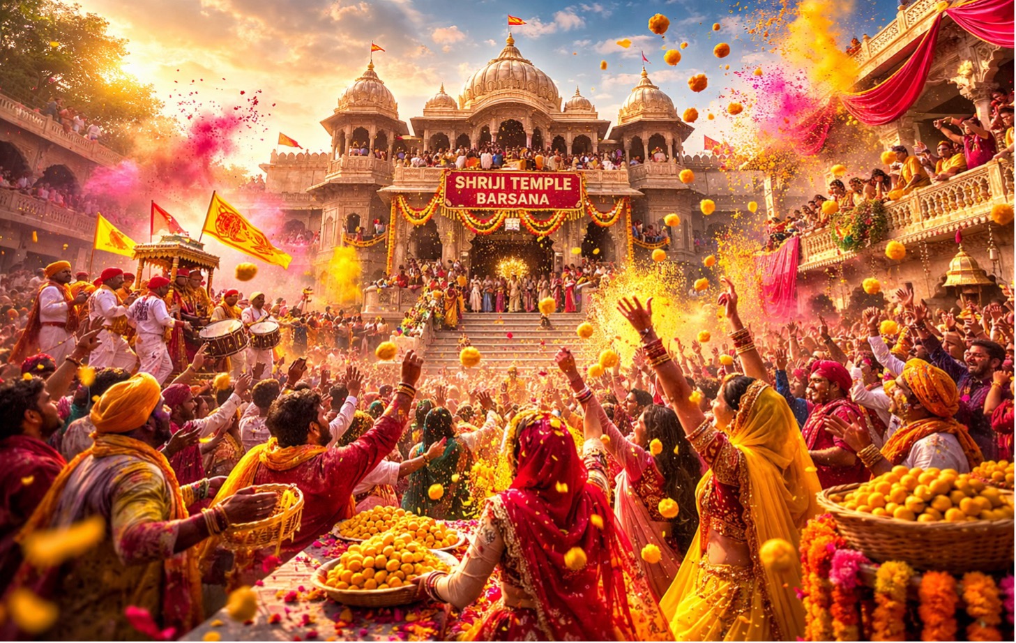 Laddu Mar Holi at Shriji Temple, Barsana Darshan Guide