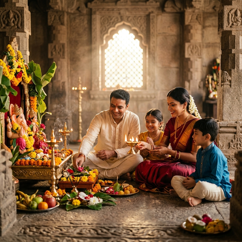 Family performing Puja
